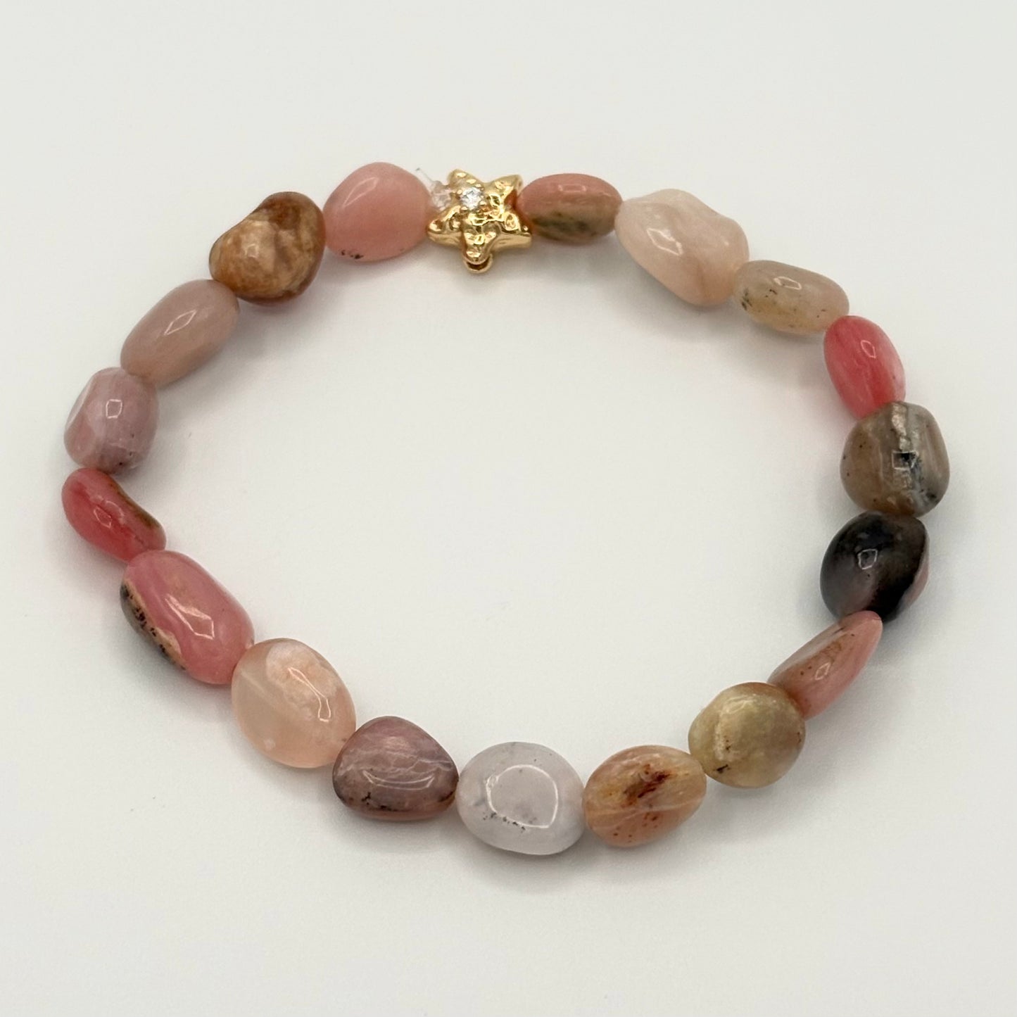 Pink Opal Starfish Stretch Bracelet | 24K Gold Filled CZ Accent