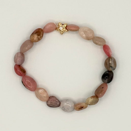 Pink Opal Starfish Stretch Bracelet | 24K Gold Filled CZ Accent