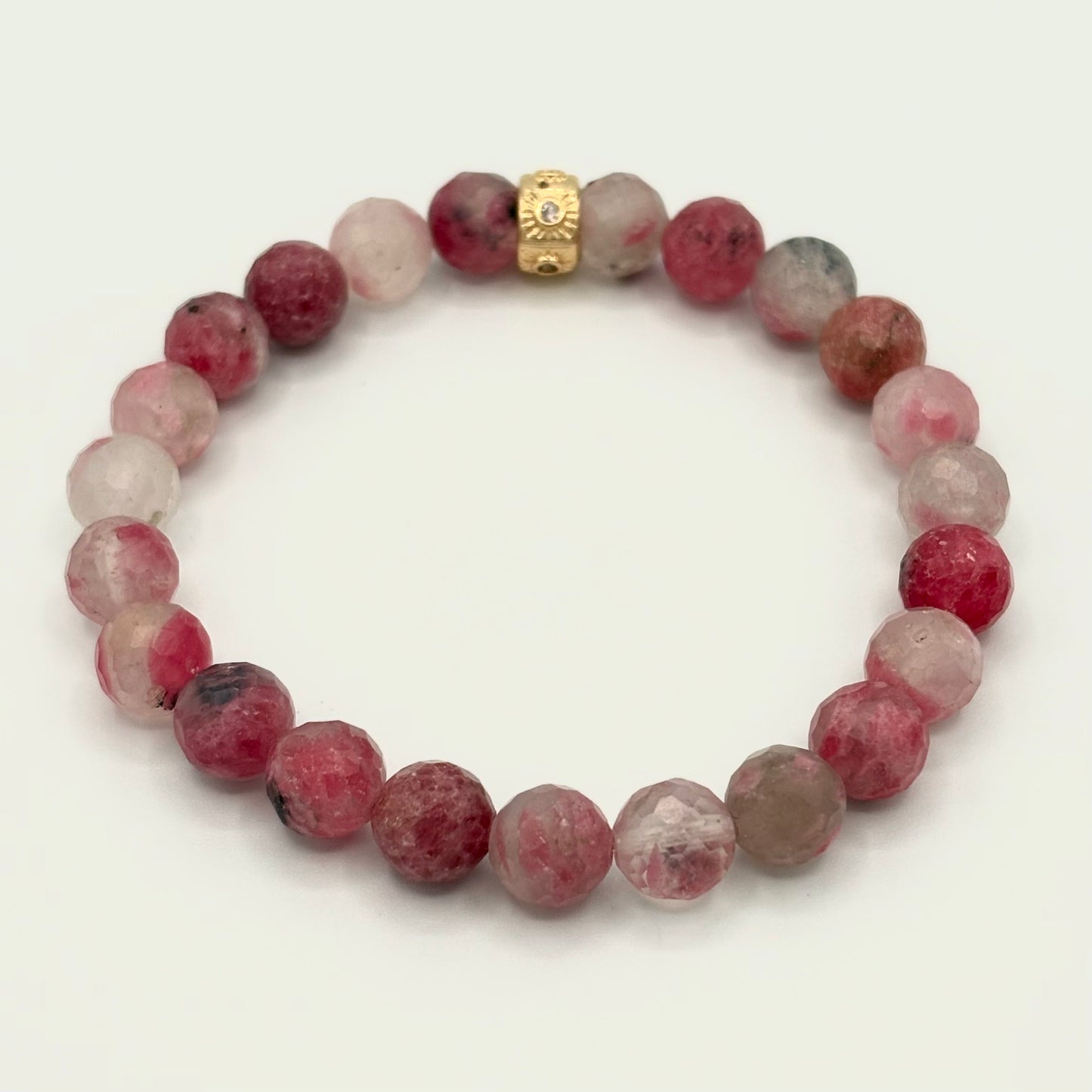 Rhodonite in Quartz & 24k Gold-Filled Gemstone Stretch Bracelet