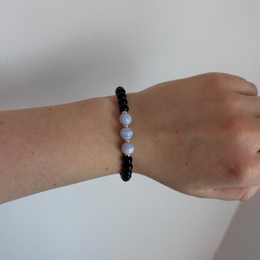 Blue Goldstone and Blue Agate Stretch Bracelet with 18k Gold-Filled Spacers