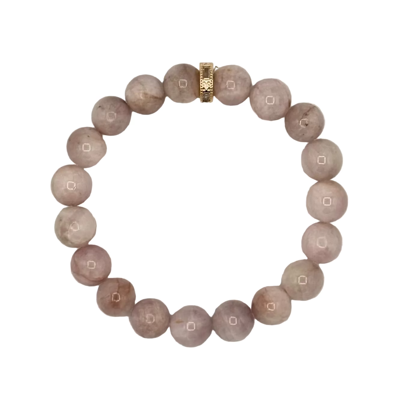 Kunzite Gemstone Stretch Bracelet | 24K Gold Filled CZ Donut Spacer