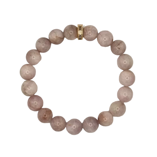 Kunzite Gemstone Stretch Bracelet | 24K Gold Filled CZ Donut Spacer