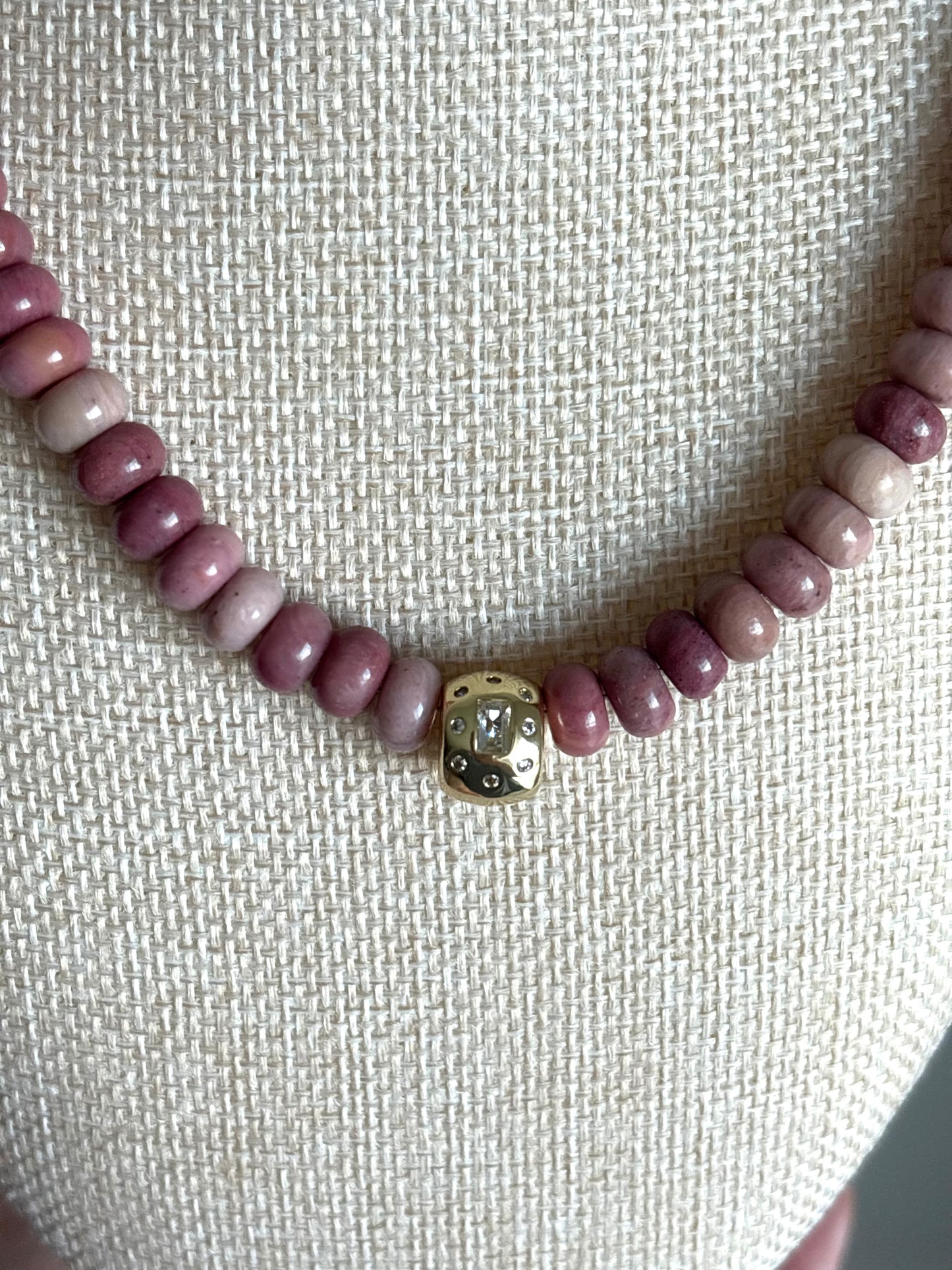 Rhodonite & 18k Gold-Filled Zirconia Necklace