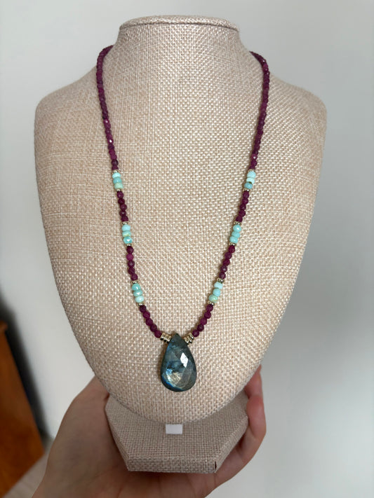 Ruby, Amazonite & Labradorite Necklace with 18k Gold-Filled Spacers