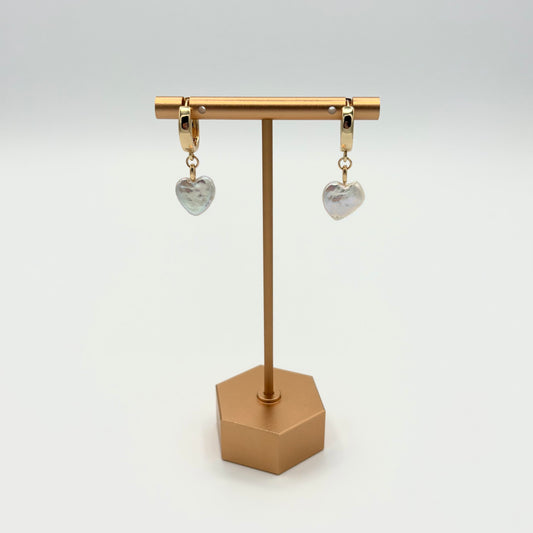 18k Gold-Filled Freshwater Pearl Heart Huggie Hoop Earrings