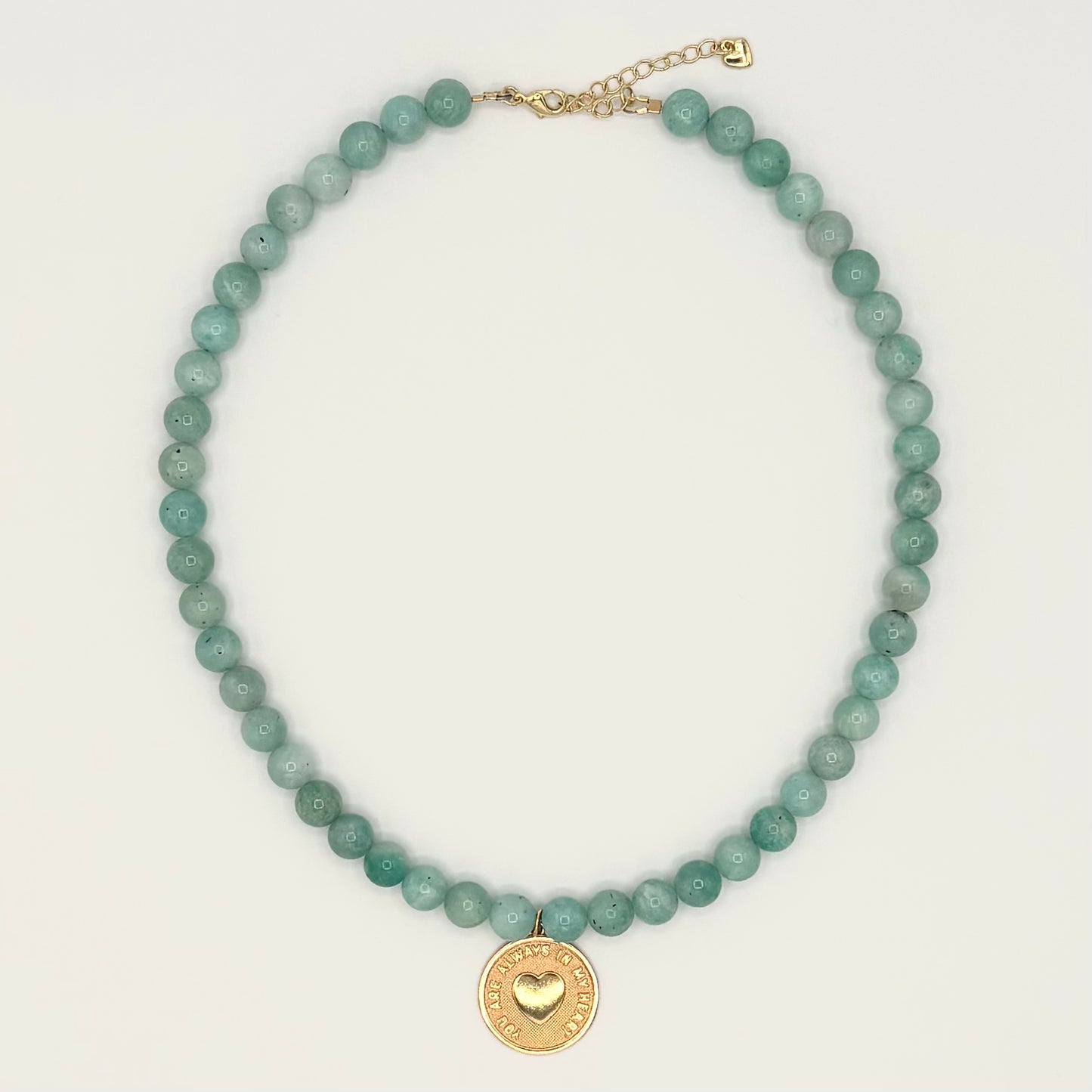 Amazonite Heart Coin Necklace | “You Are Always in My Heart” Gold-Filled Pendant