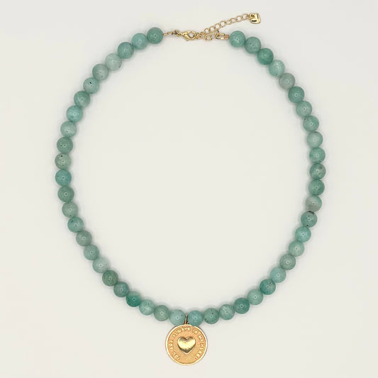 Amazonite Heart Coin Necklace | “You Are Always in My Heart” Gold-Filled Pendant