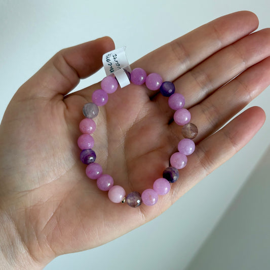 Amethyst & Purple Quartz Stretch Bracelet with 18k Gold-Filled Spacer