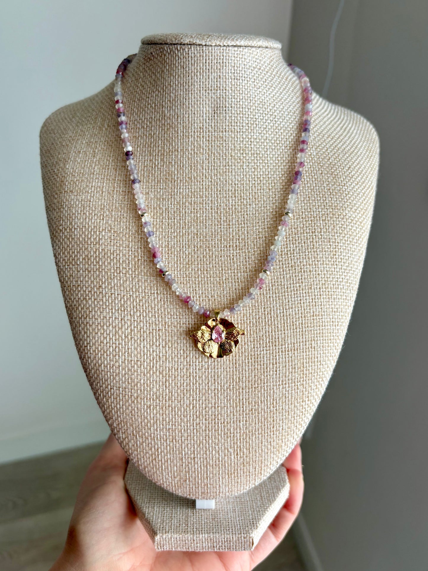 Tourmaline Butterfly Wing Necklace with Pink CZ | 18K Gold-Filled, 19” + Extender