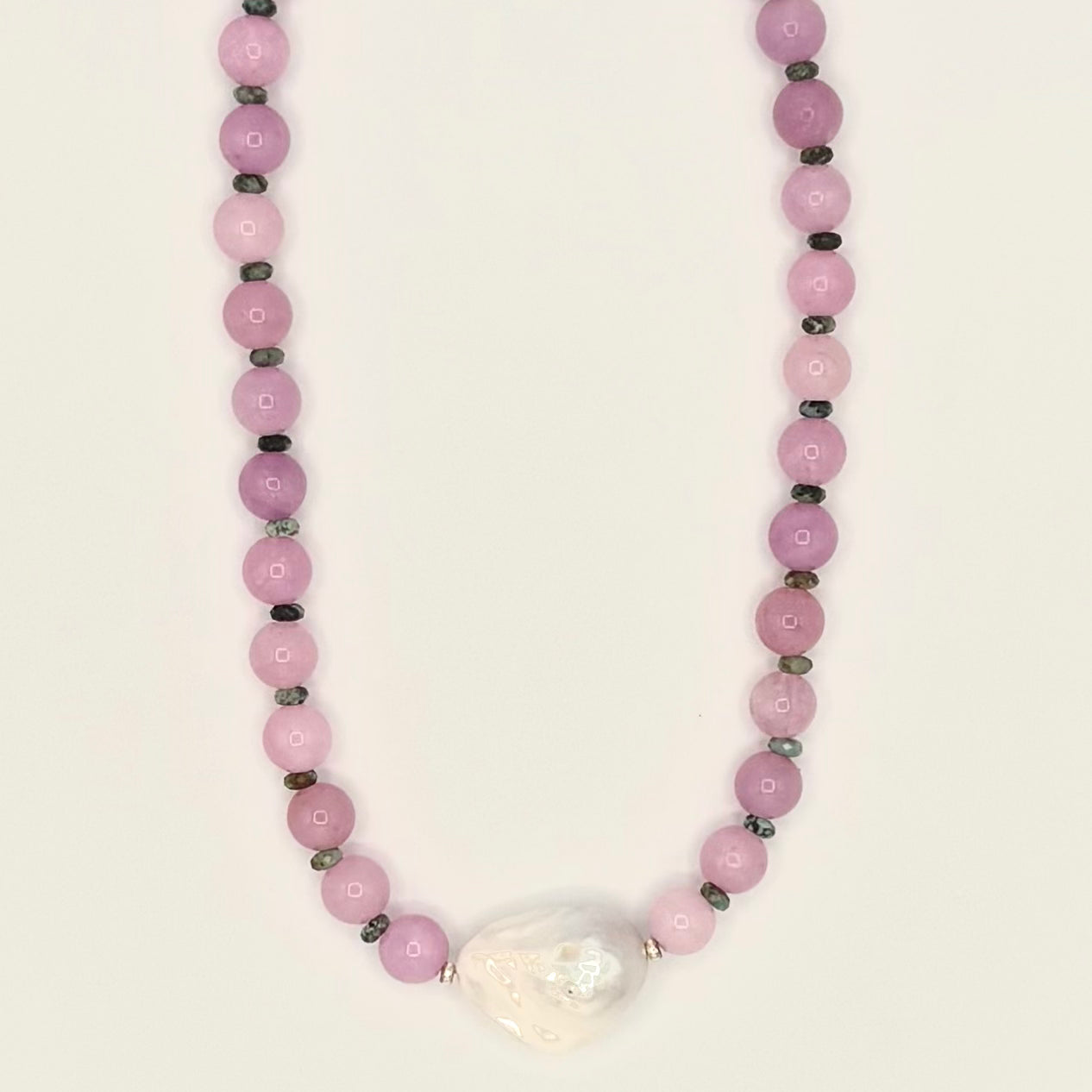Purple Agate & Turquoise Necklace with Baroque Pearl | 18K Gold-Filled Accents
