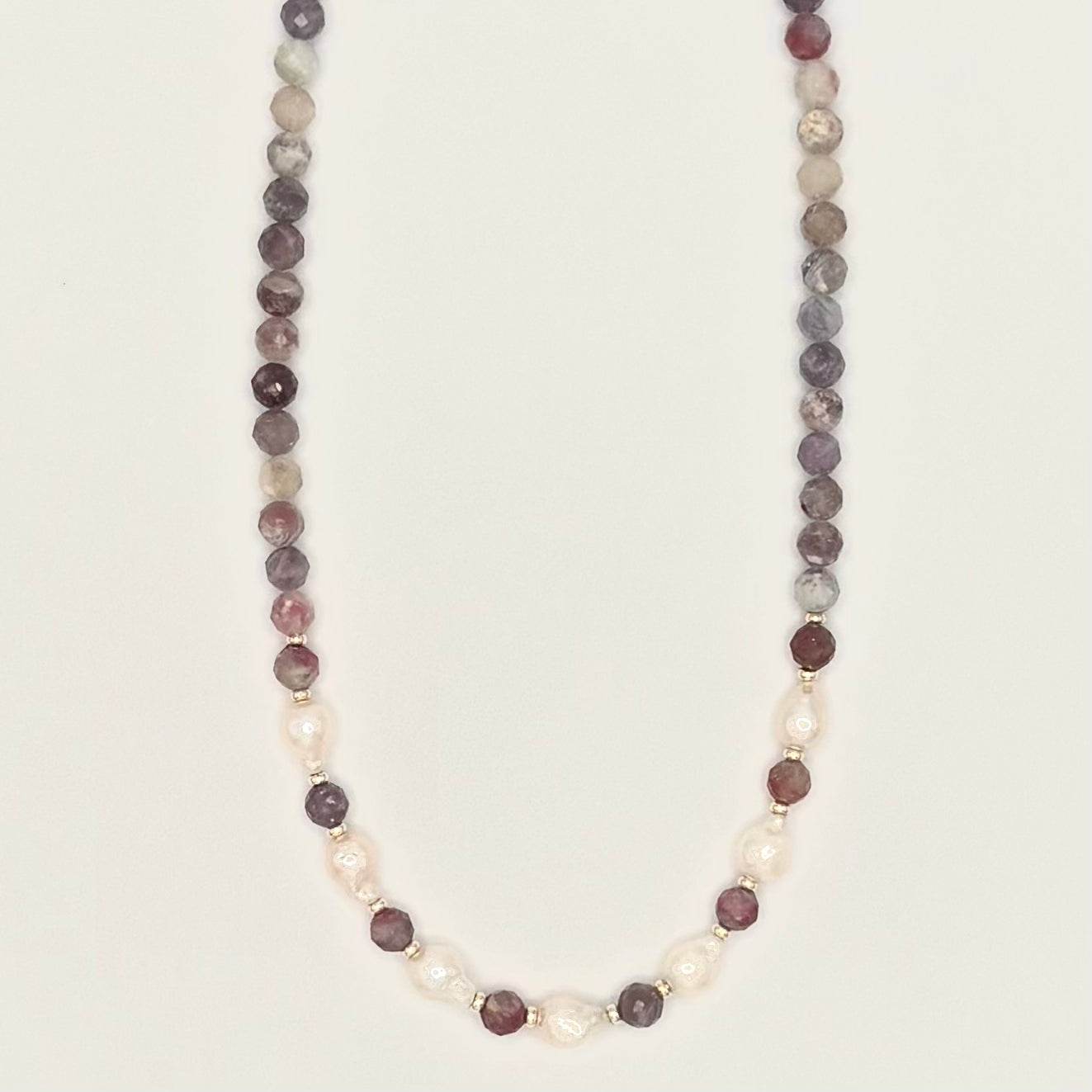Pink Tourmaline, Lepidolite Quartz & Freshwater Pearls with 18k Gold-Filled Findings