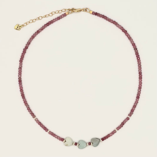 Pink Tourmaline & Amazonite Gemstone Necklace with 18k Gold-Filled Findings