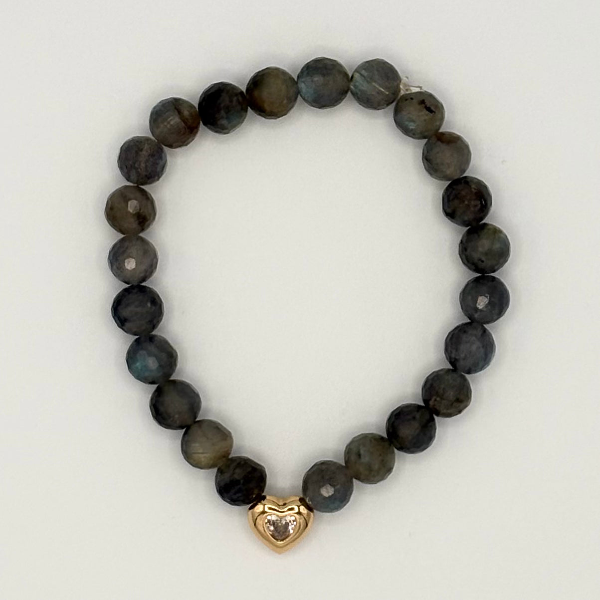 Labradorite & 18k Gold-Filled Heart Gemstone Stretch Bracelet