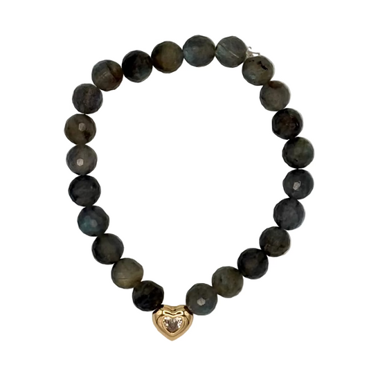 Labradorite & 18k Gold-Filled Heart Gemstone Stretch Bracelet