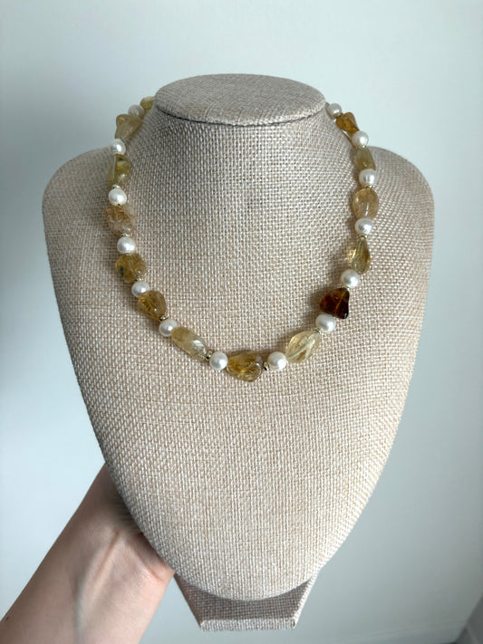 Citrine, Freshwater Pearl & 18k Gold-Filled Necklace