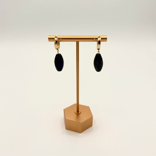 18k Gold-Filled Lapis Lazuli Huggie Hoop Dangle Earrings