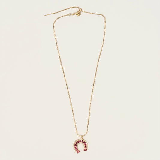 24K Gold-Filled Adjustable Box Chain Necklace with CZ Horseshoe Pendant