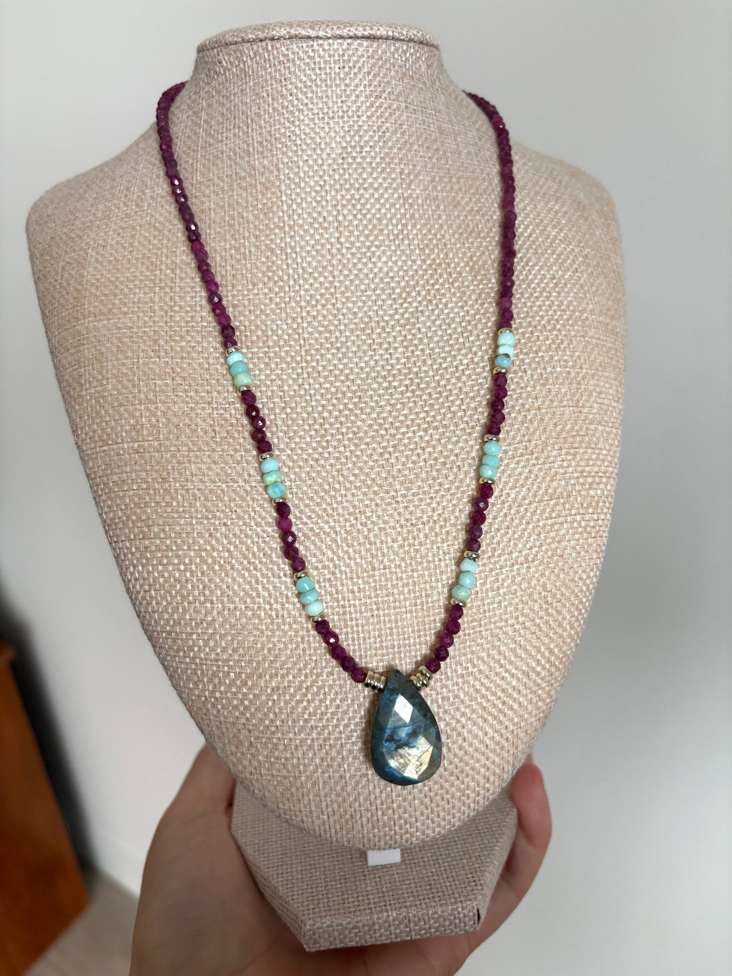 Ruby, Amazonite & Labradorite Necklace with 18k Gold-Filled Spacers