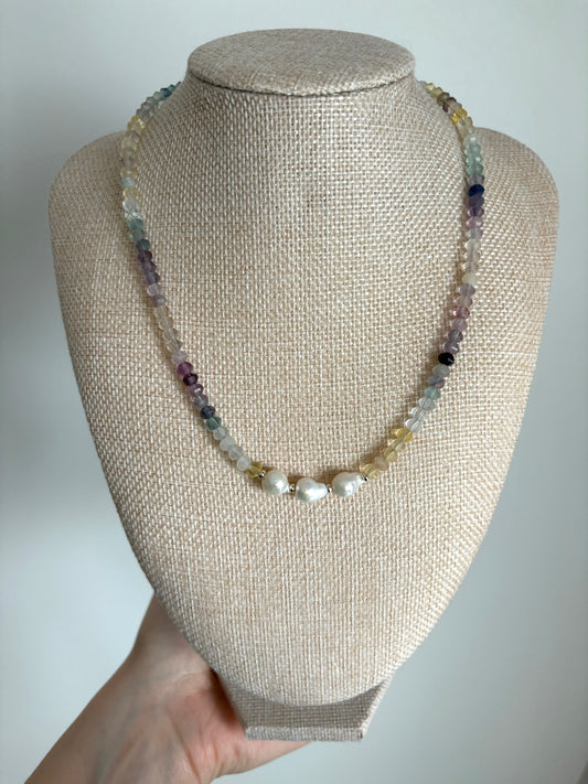 Fluorite, Freshwater Pearl and 18k Gold-Filled Necklace