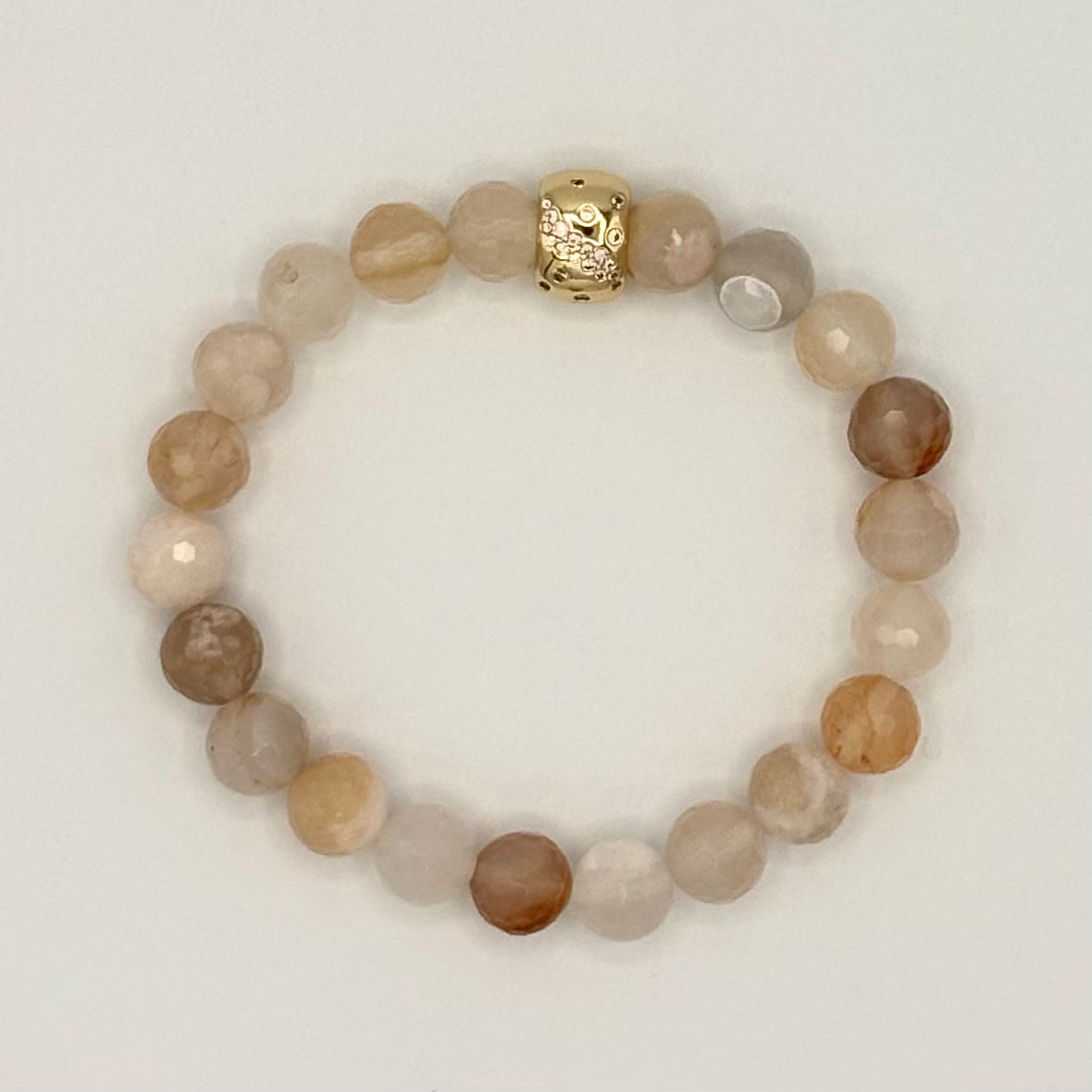 Cherry Blossom Agate Stretch Bracelet with 24k Gold-Filled Celestial Stars Spacer