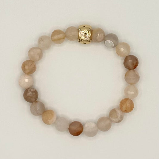 Cherry Blossom Agate Stretch Bracelet with 24k Gold-Filled Celestial Stars Spacer