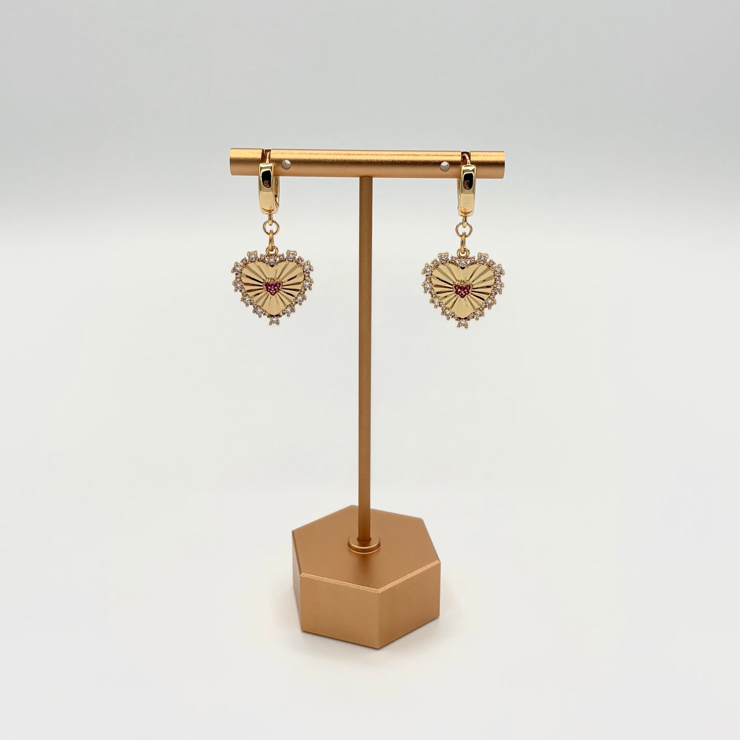 18k Gold-Filled & Cubic Zirconia Heart Huggie Hoop Earrings