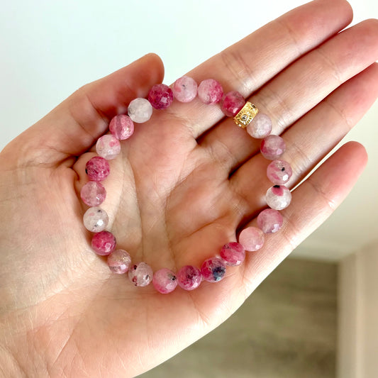 Rhodonite in Quartz Stretch Bracelet with 24k Gold-Filled & CZ Sun Spacer