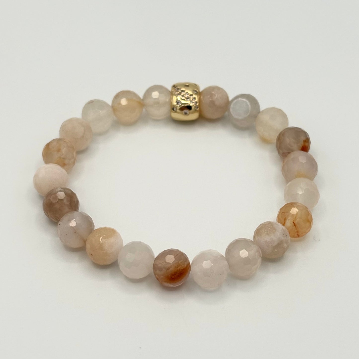 Cherry Blossom Agate Stretch Bracelet with 24k Gold-Filled Celestial Stars Spacer