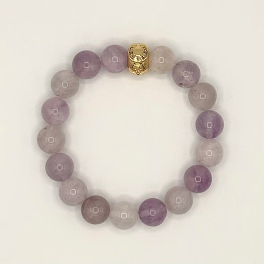 Lavender Amethyst “Good Luck” Bracelet – 10mm Gemstone Stretch with Gold Horseshoe Charm