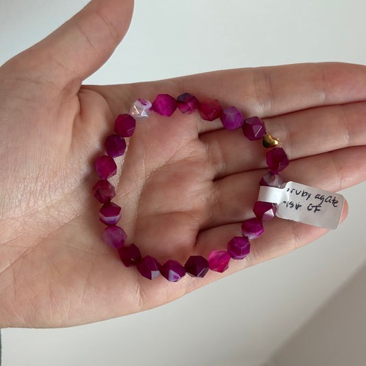 Ruby Agate Stretch Bracelet with 18k Gold-Filled Spacer