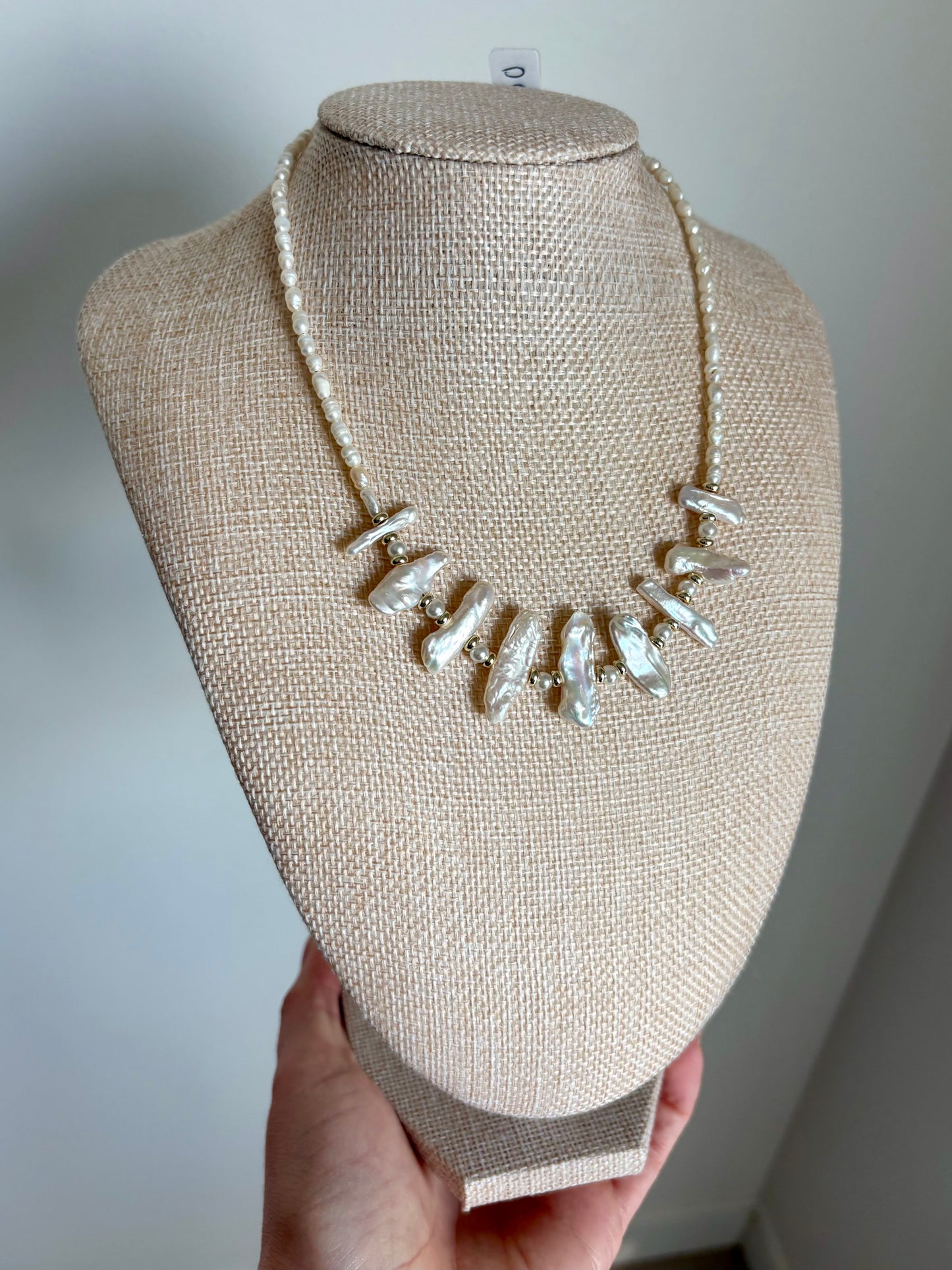 Freshwater Potato & Stick Pearl Necklace with Gold-Filled Puffy Heart Extender (14.5–16.5”)