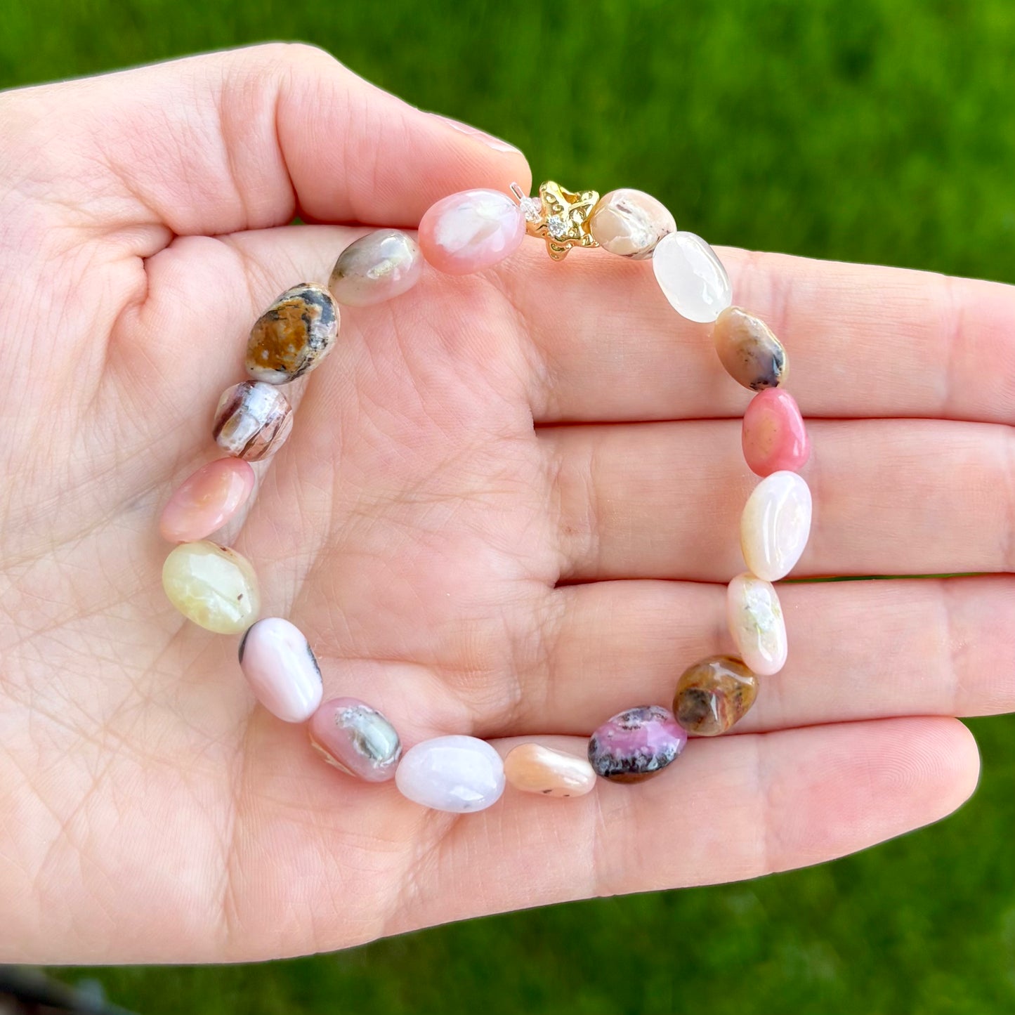 Pink Opal Starfish Stretch Bracelet | 24K Gold Filled CZ Accent