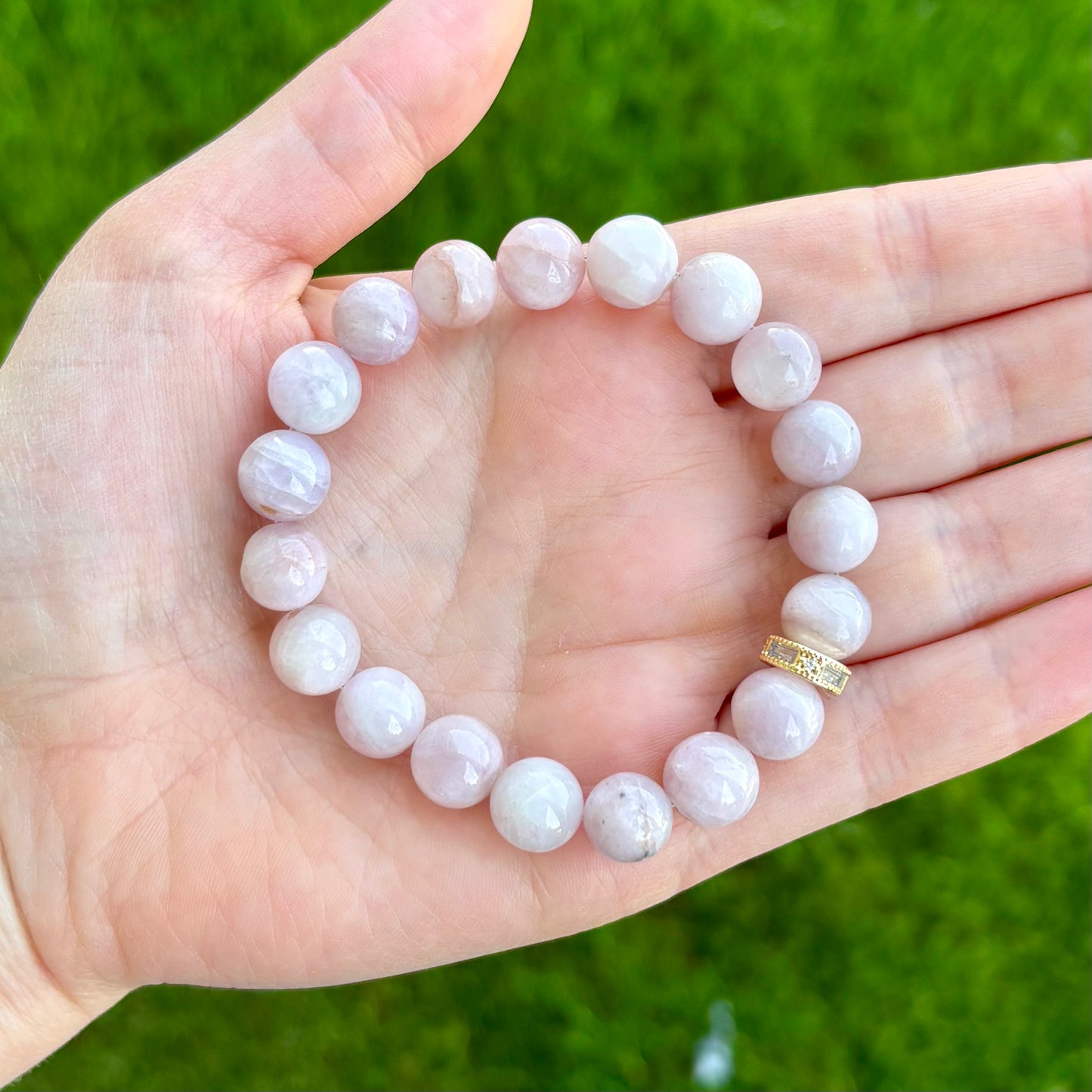 Kunzite Gemstone Stretch Bracelet | 24K Gold Filled CZ Donut Spacer
