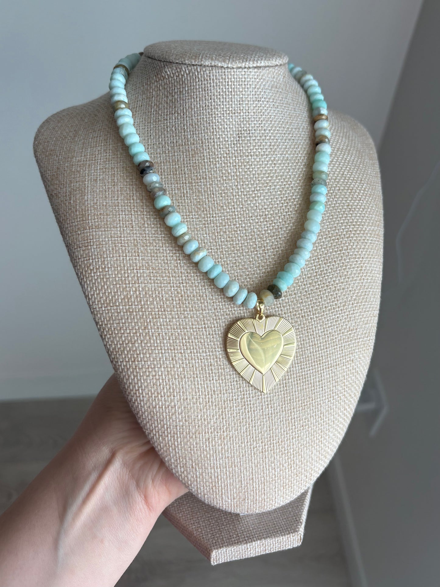Peruvian Opal Heart Necklace | Faceted Opal Beads & 18K Gold-Filled Pendant
