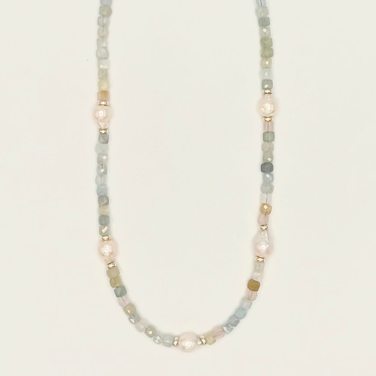 Morganite & Freshwater Pearl Necklace with 18K Gold-Filled Spacers
