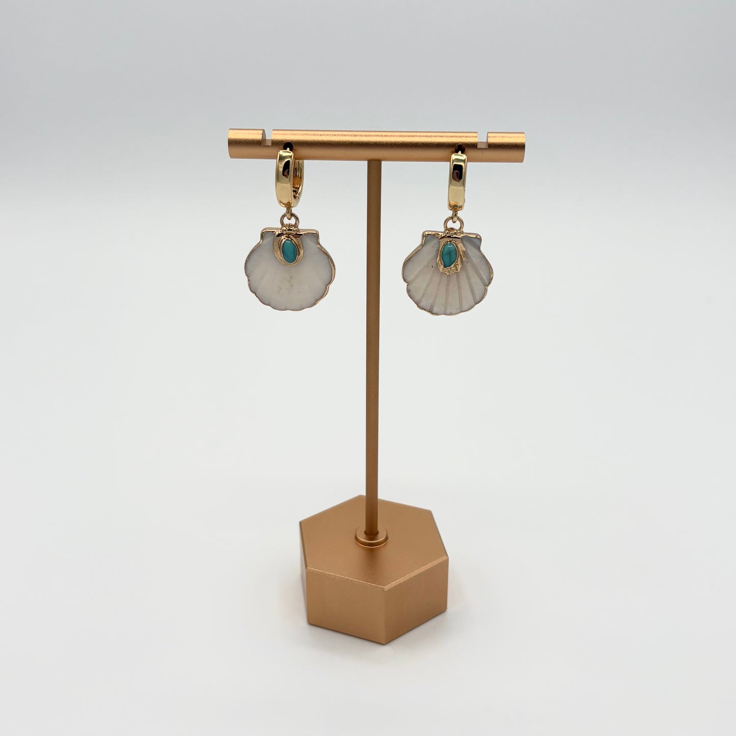 18k Gold-Filled Shell & Turquoise Huggie Earrings
