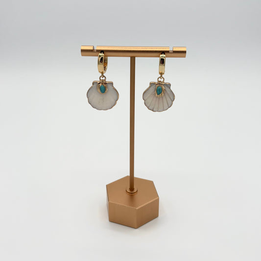 18k Gold-Filled Shell & Turquoise Huggie Earrings