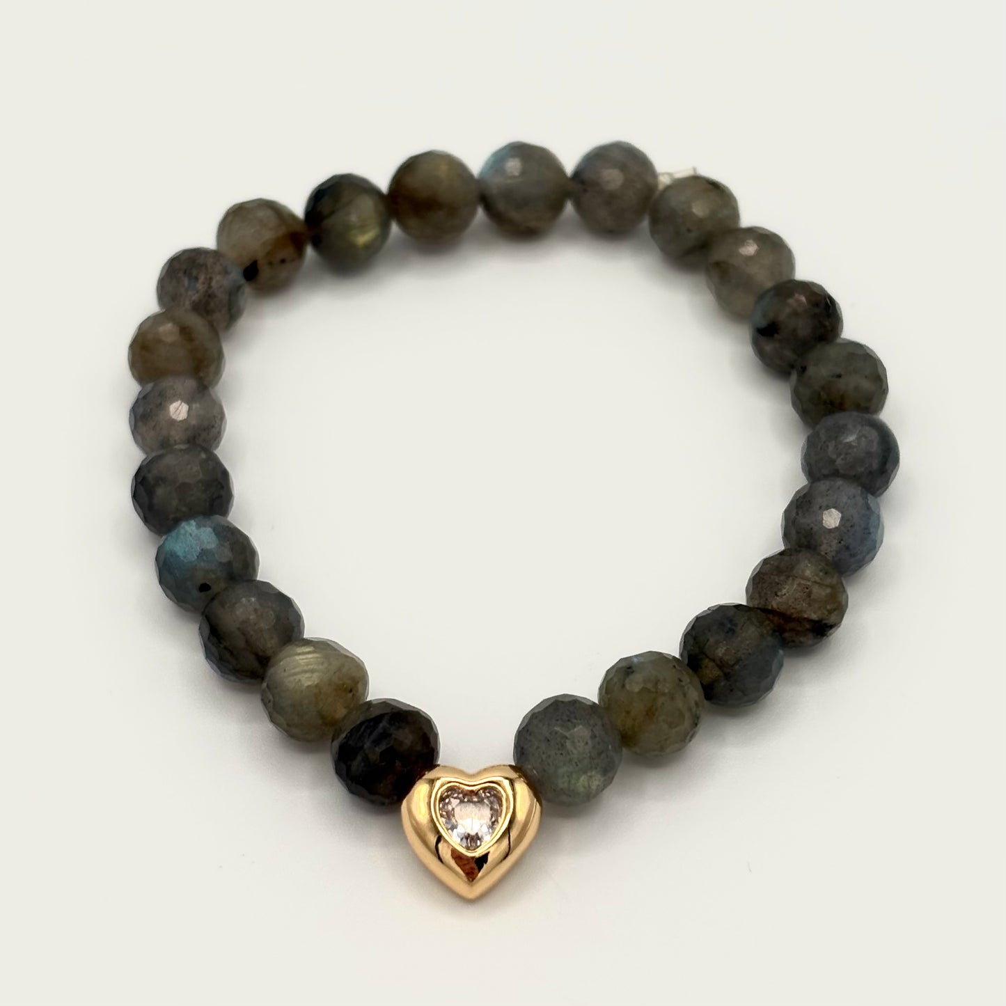 Labradorite & 18k Gold-Filled Heart Gemstone Stretch Bracelet