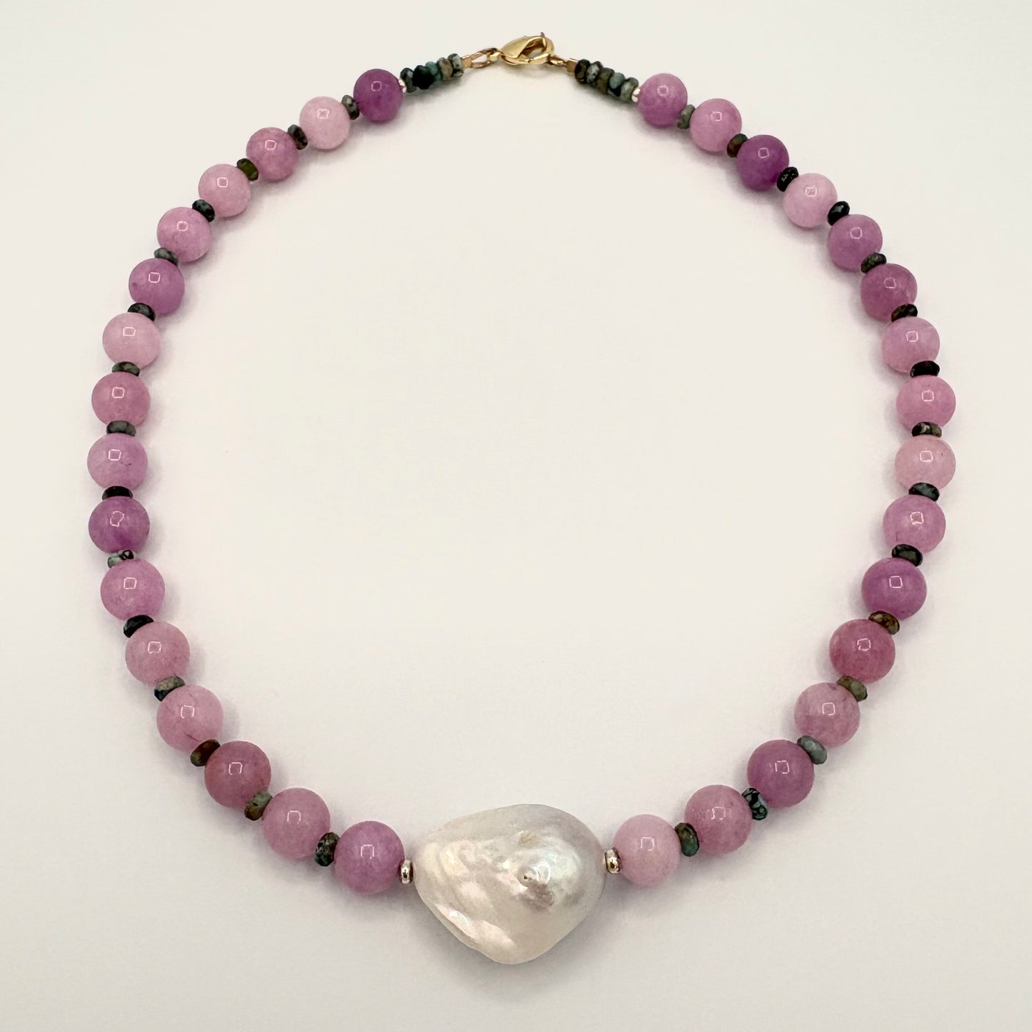 Purple Agate & Turquoise Necklace with Baroque Pearl | 18K Gold-Filled Accents