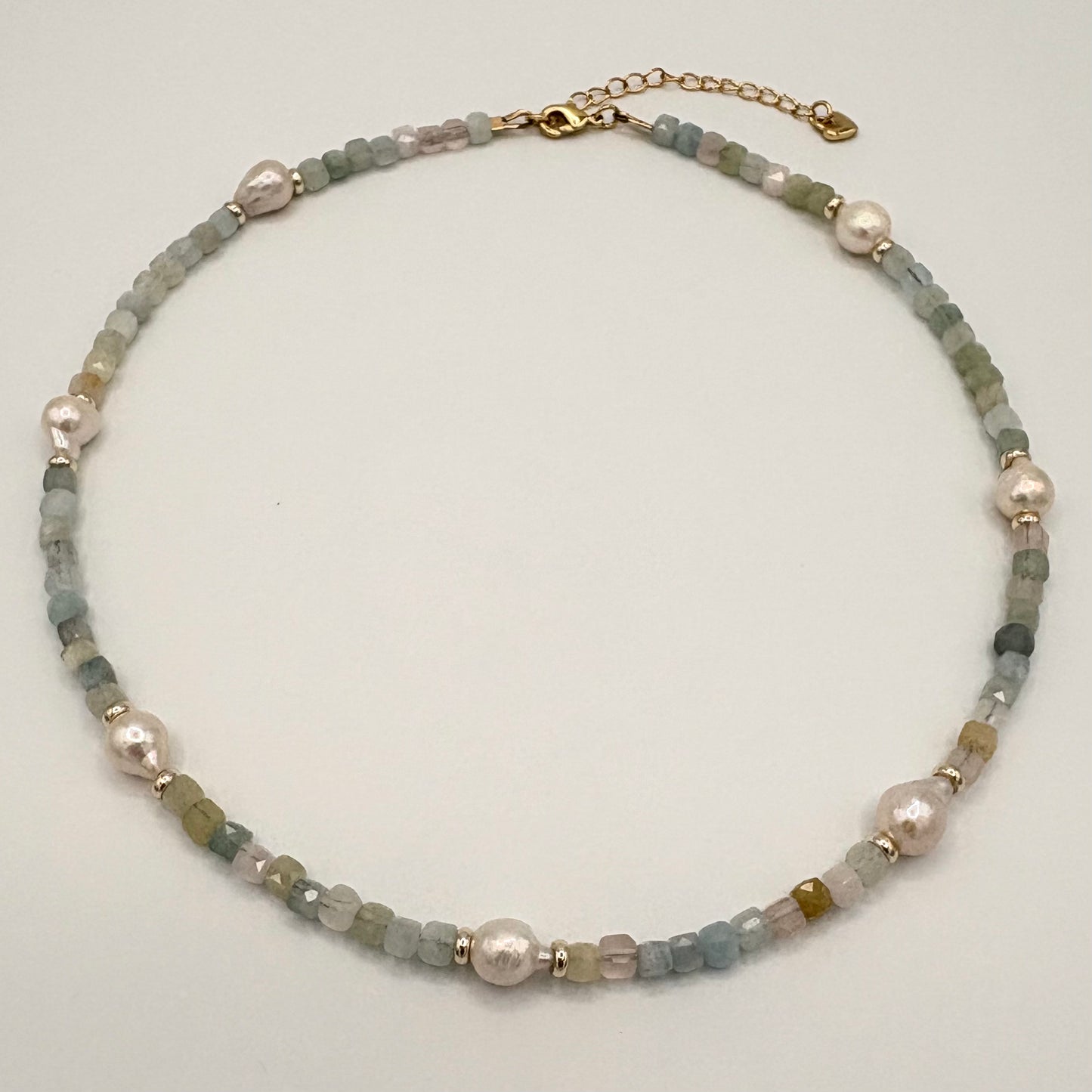 Morganite & Freshwater Pearl Necklace with 18K Gold-Filled Spacers