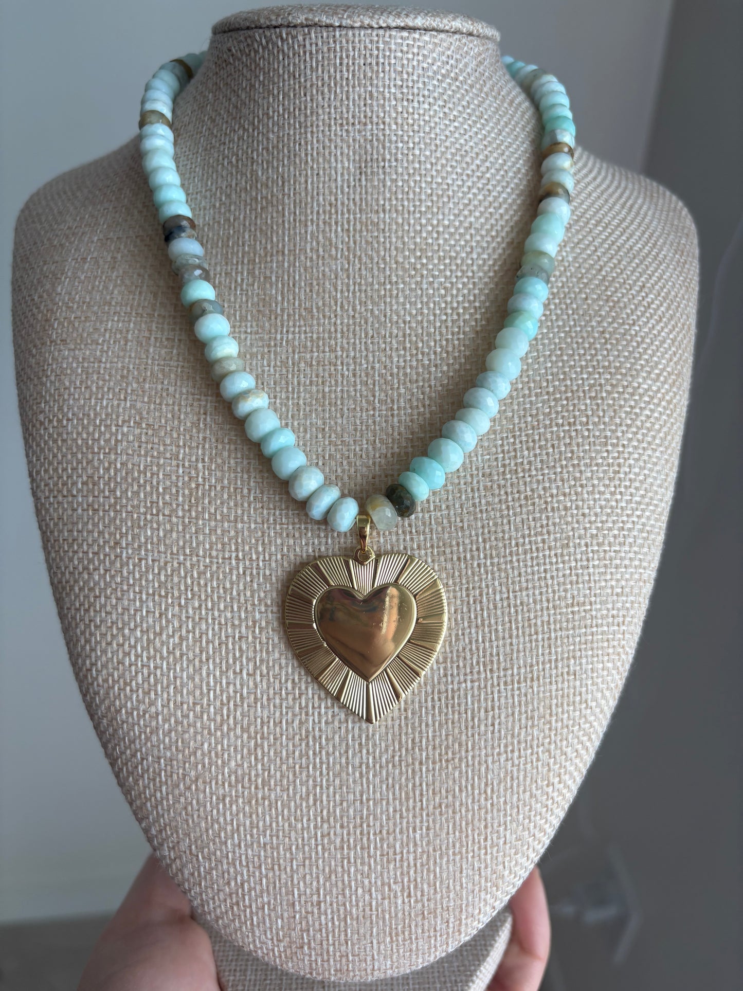 Peruvian Opal Heart Necklace | Faceted Opal Beads & 18K Gold-Filled Pendant