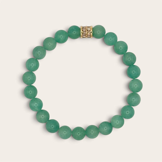 Bright Blue Amazonite Stretch Bracelet with 18K Gold-Filled CZ Spacer | 6.5mm Gemstone Beads