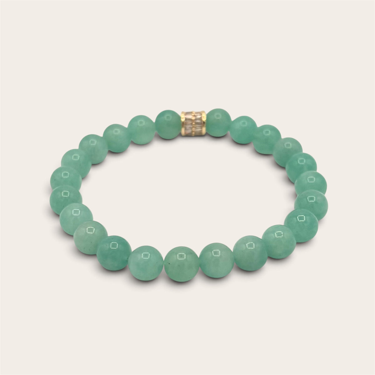 Bright Blue Amazonite Stretch Bracelet with 18K Gold-Filled CZ Spacer | 6.5mm Gemstone Beads