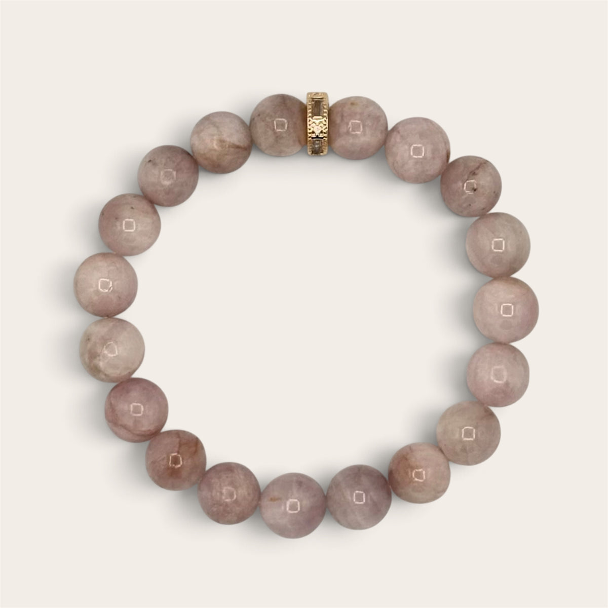 Kunzite Gemstone Stretch Bracelet | 24K Gold Filled CZ Donut Spacer