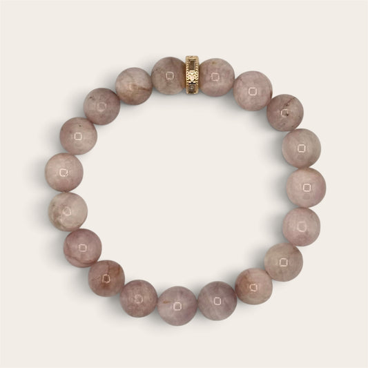 Kunzite Gemstone Stretch Bracelet | 24K Gold Filled CZ Donut Spacer