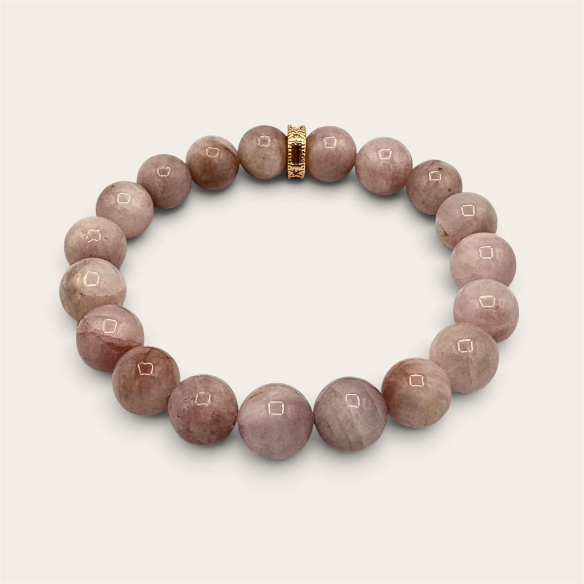 Kunzite Gemstone Stretch Bracelet | 24K Gold Filled CZ Donut Spacer
