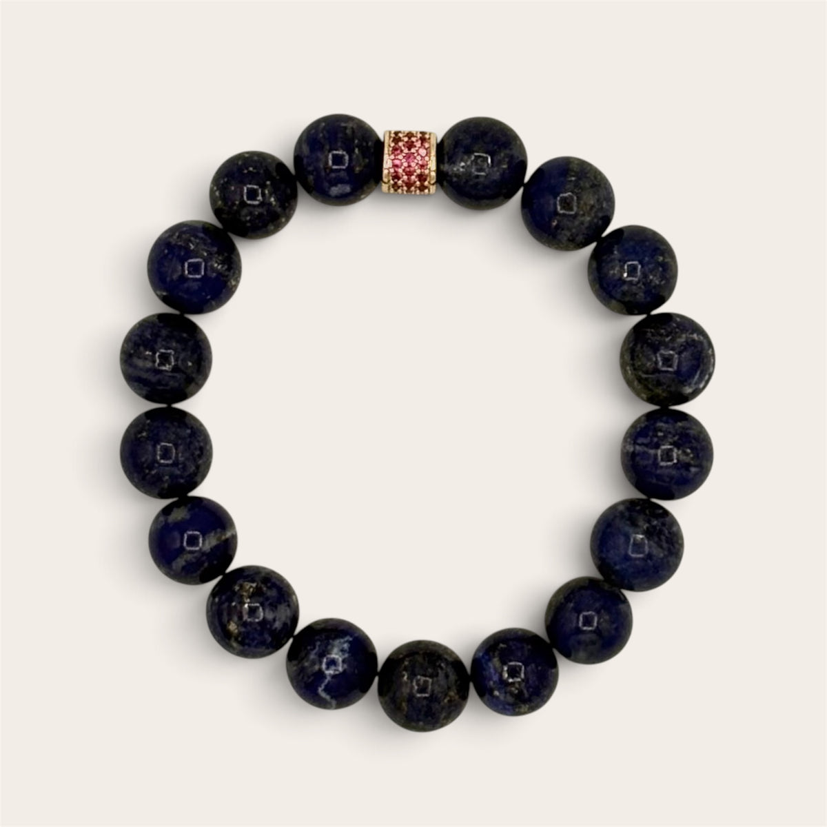 Lapis Lazuli Stretch Bracelet | 24K Gold Filled Ruby CZ Spacer