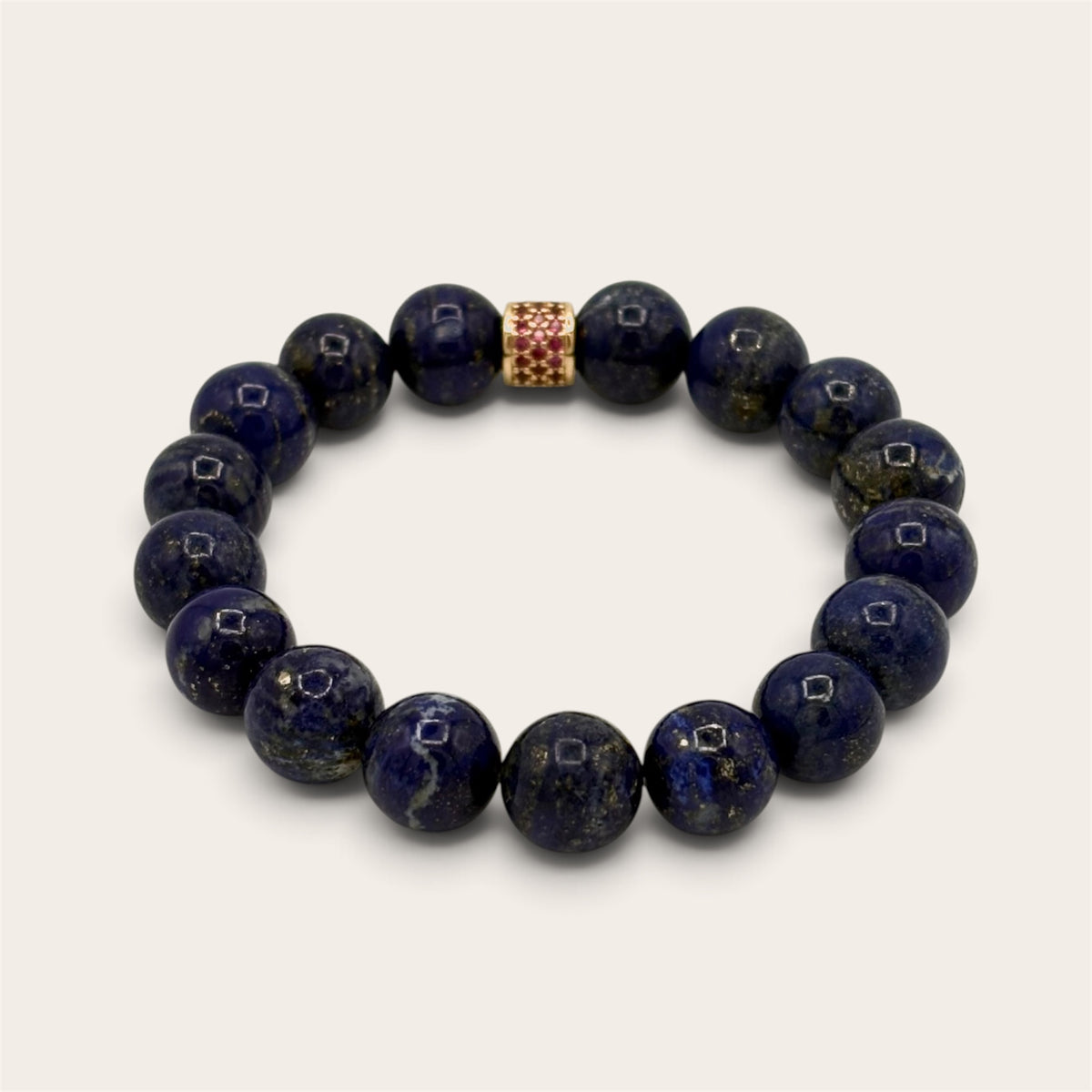 Lapis Lazuli Stretch Bracelet | 24K Gold Filled Ruby CZ Spacer
