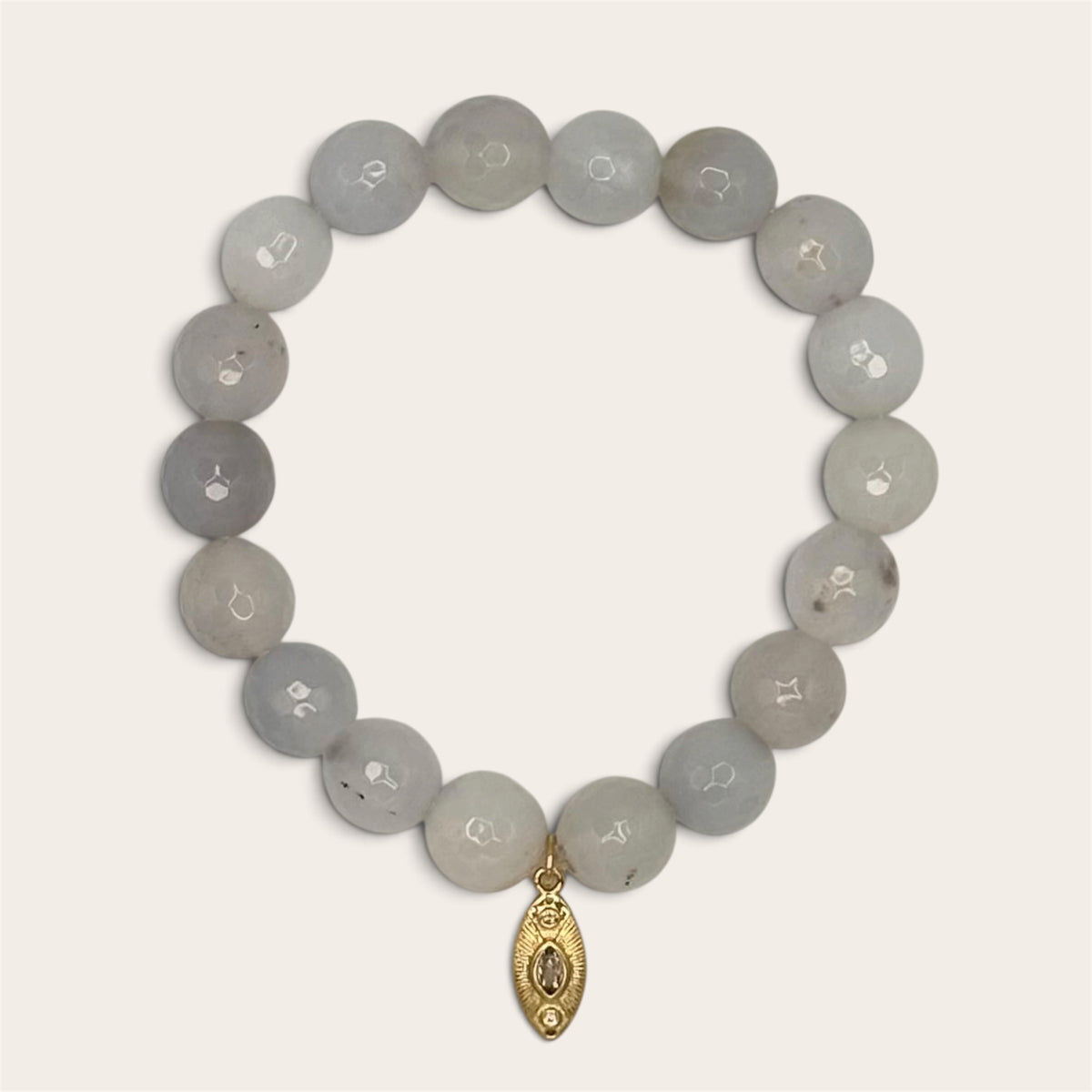 Blue Lace Agate Evil Eye Stretch Bracelet | 24K Gold Filled Charm