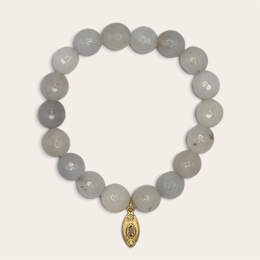 Blue Lace Agate Evil Eye Stretch Bracelet | 24K Gold Filled Charm